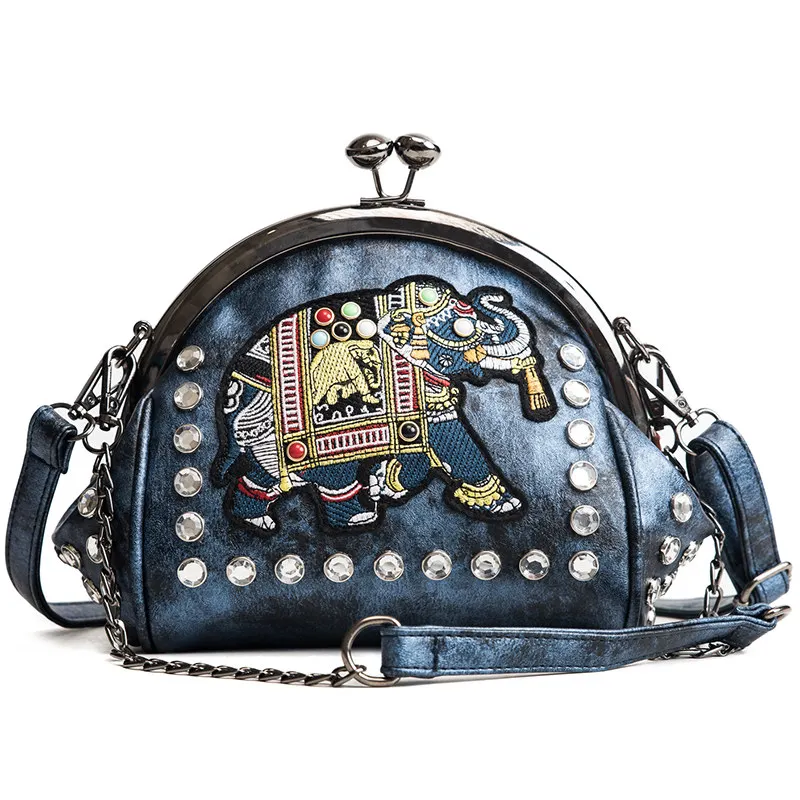 Женская сумка на плечо с бриллиантовым украшением, сумки с цепочкой и рисунком слона, горячая Распродажа, вечерние женские сумки-мессенджеры - Цвет: Blue