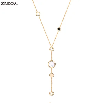 

ZINDOV Long Necklace Women Gold Stainless Steel Necklaces Rose Gold Pink Jewelry Shell Pendants Accessories Brand Christmas 2017