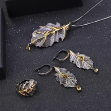 GEM'S балет Джорджия О 'киффе 925 пробы серебро натуральный цитрин ручной работы Листья кольцо серьги кулон набор украшений для женщин