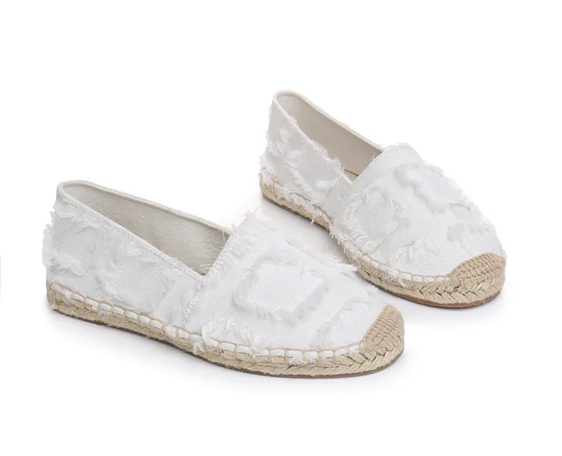 Retro Ladies Womens Casual Espadrilles Shoes for Female Straw Flat Canvas Fisherman's Hemp Rope Bottom Women's Shoes White Black (10)