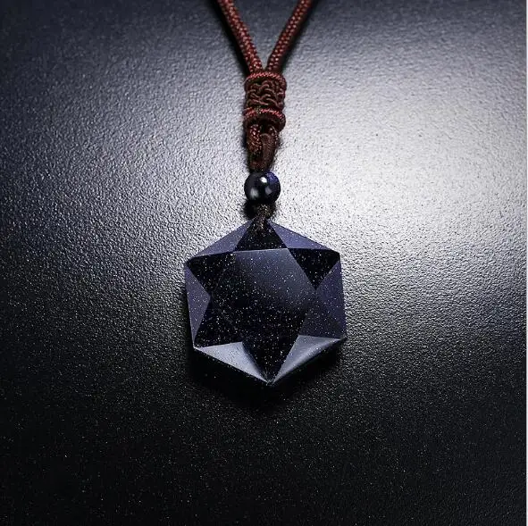 

Suspension Planet Blue Sandstone Star Hexagram Leather Chain Pendants Necklace For Womem Dropshipping