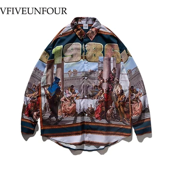 

VFIVEUNFOUR hot Sale Men Long Sleeve Digital Printing Oversized Hip Hop Shirts 2019 New Arrival Male Hight Street Loose Shirts