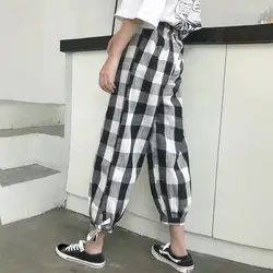 Корейская версия Для женщин плед печати шаровары Pasnts летние тонкие свободные эластичный пояс облегающие брюки одежда