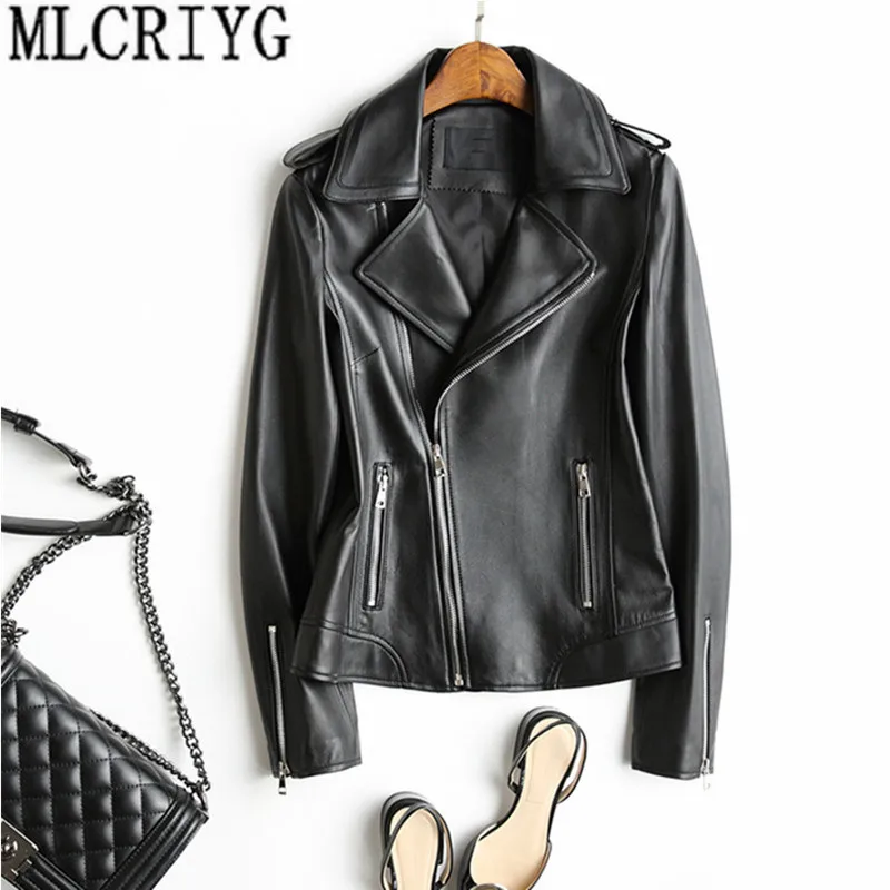

Women Genuine Leather Jacket Motorcycle Short Natural Sheepskin Coats Spring Autumn Real Leather Jackets cuero genuino YQ243