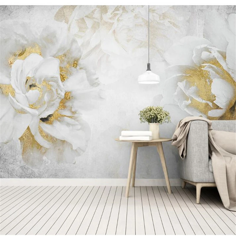 Wellyu Custom Wallpaper Modern Minimalist Garden Flowers Golden Roses