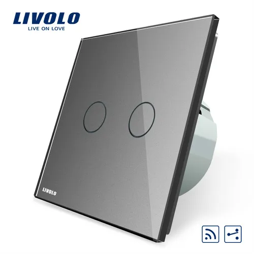 Livolo/Стандартный сенсорный дистанционный переключатель, белый, с украшением в виде кристаллов Стекло Панель, 2 Gang 2Way, переменный ток, 220~ 250 V, VL-C702SR-1/2/3/5, без пульта дистанционного управления - Цвет: Grey
