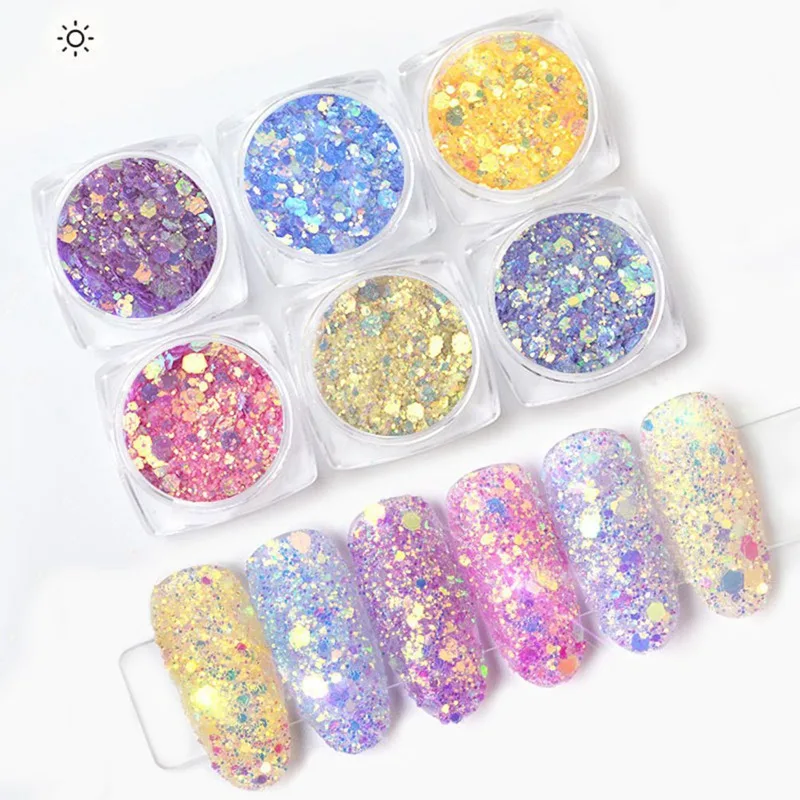 

1Box Nail Sequins Ultra-thin Hexagon Flakes Slice Mixed Glitter Powders 3d Sparkling Nail Art Decorations