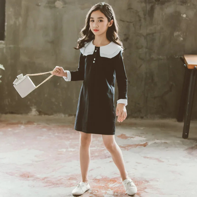 

Back To School Clothing Girls Dress Autumn 2019 Clothes Teenager Girls Toddler Girl Princess Dress Long Sleeve Straight Black