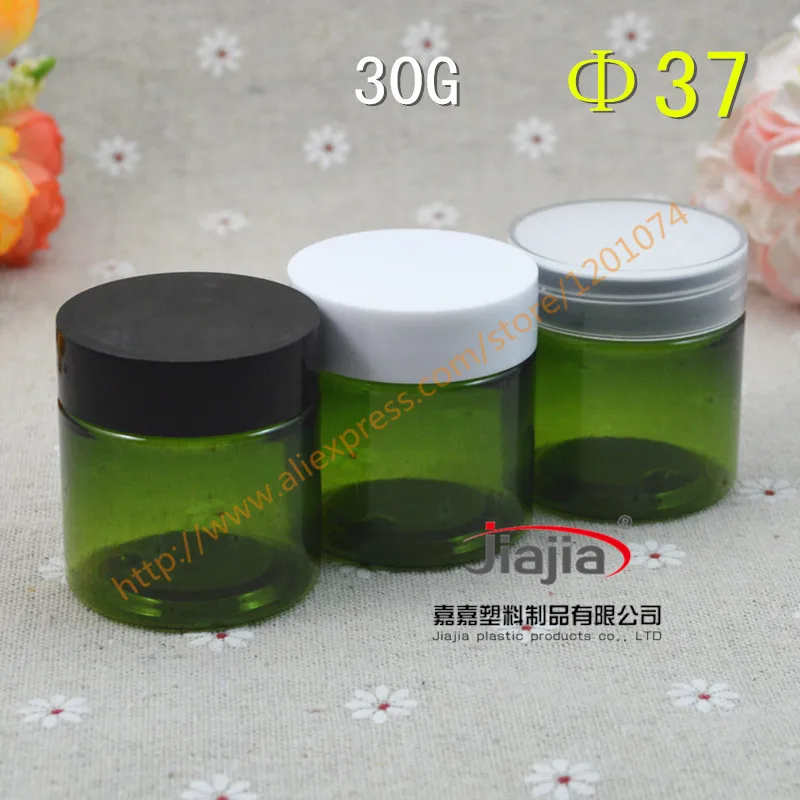 

30 grams green PET Jar,30ml Jar with white/black/clear PP cap Cosmetic Packaging Personal Care Sample Container Small Jar