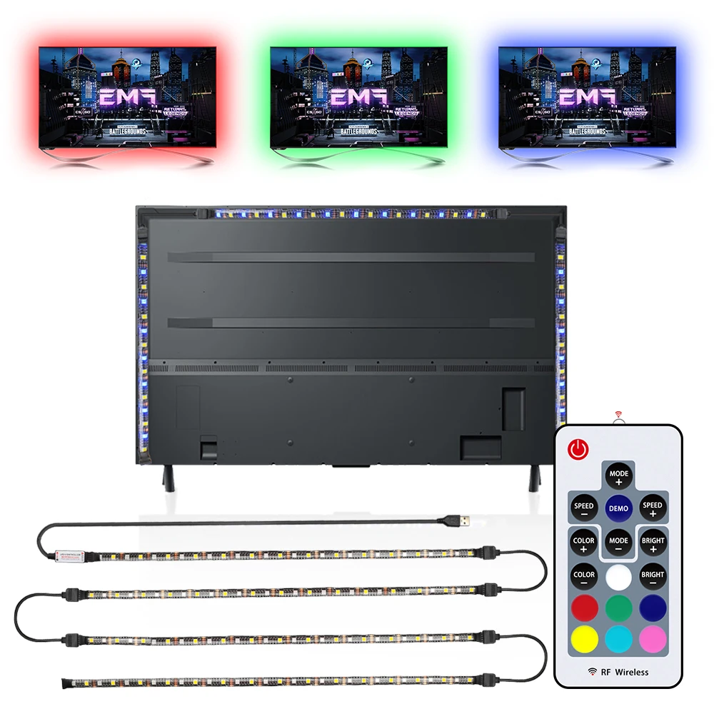 

COOLO 5V RGBW RGBWW LED Strip 17 Key Remote USB Cable Power Flexible Light Lamp 50CM 1/2/3/4M Desk Screen TV Background Lighting