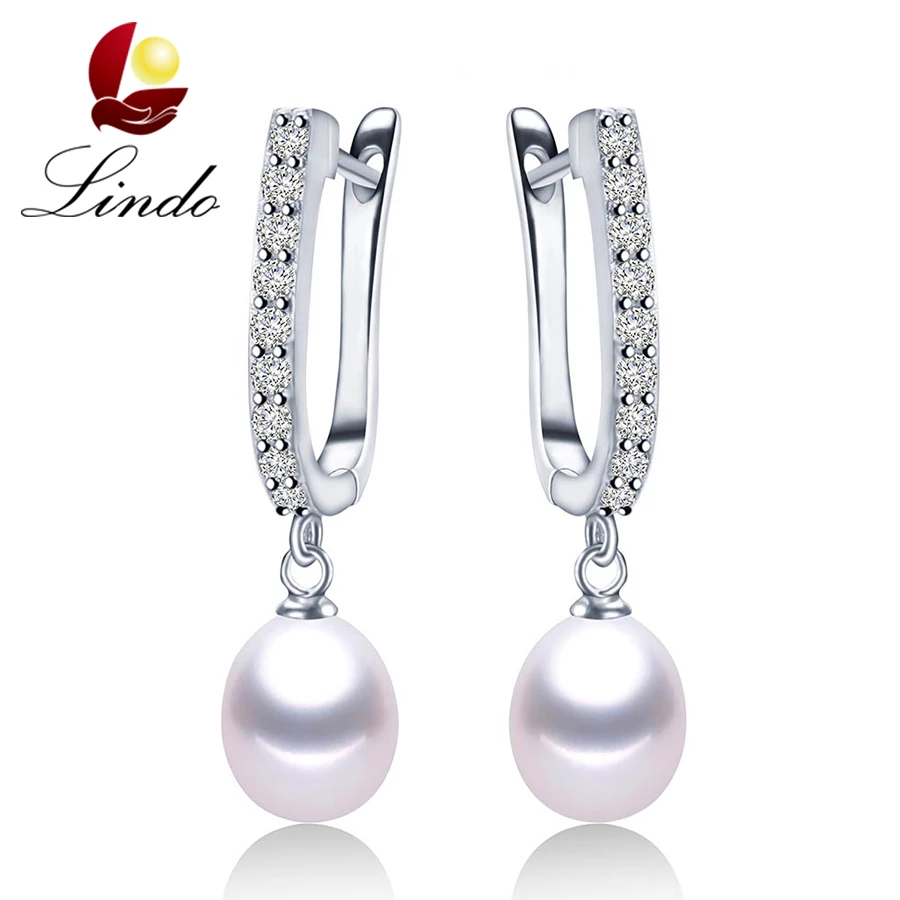 

Lindo Hot Selling 925 Sterling Silver Drop Earrings Women 8-9mm Natural Freshwater Pearl Jewelry Top Quality Earrings With Box
