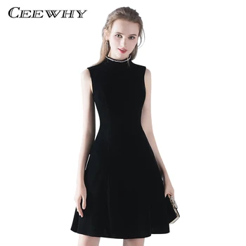

CEEWHY Sexy Little Black Dress Short Cocktail Dresses Velour Party Formal Dress Homecoming Graduation Dress Vestido Cocktail