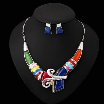 

12 pcs/lot European and American fashion exaggerated geometric blue necklace accessories wholesale