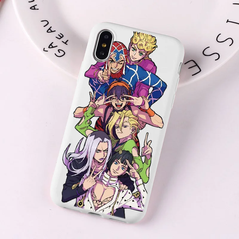 JOJO 39 s причудливые Приключения японский чехол для телефона аниме для iPhone 7 8 6 plus 6s X XS max XR 5 5S SE розовый белый цвет - Цвет: --W