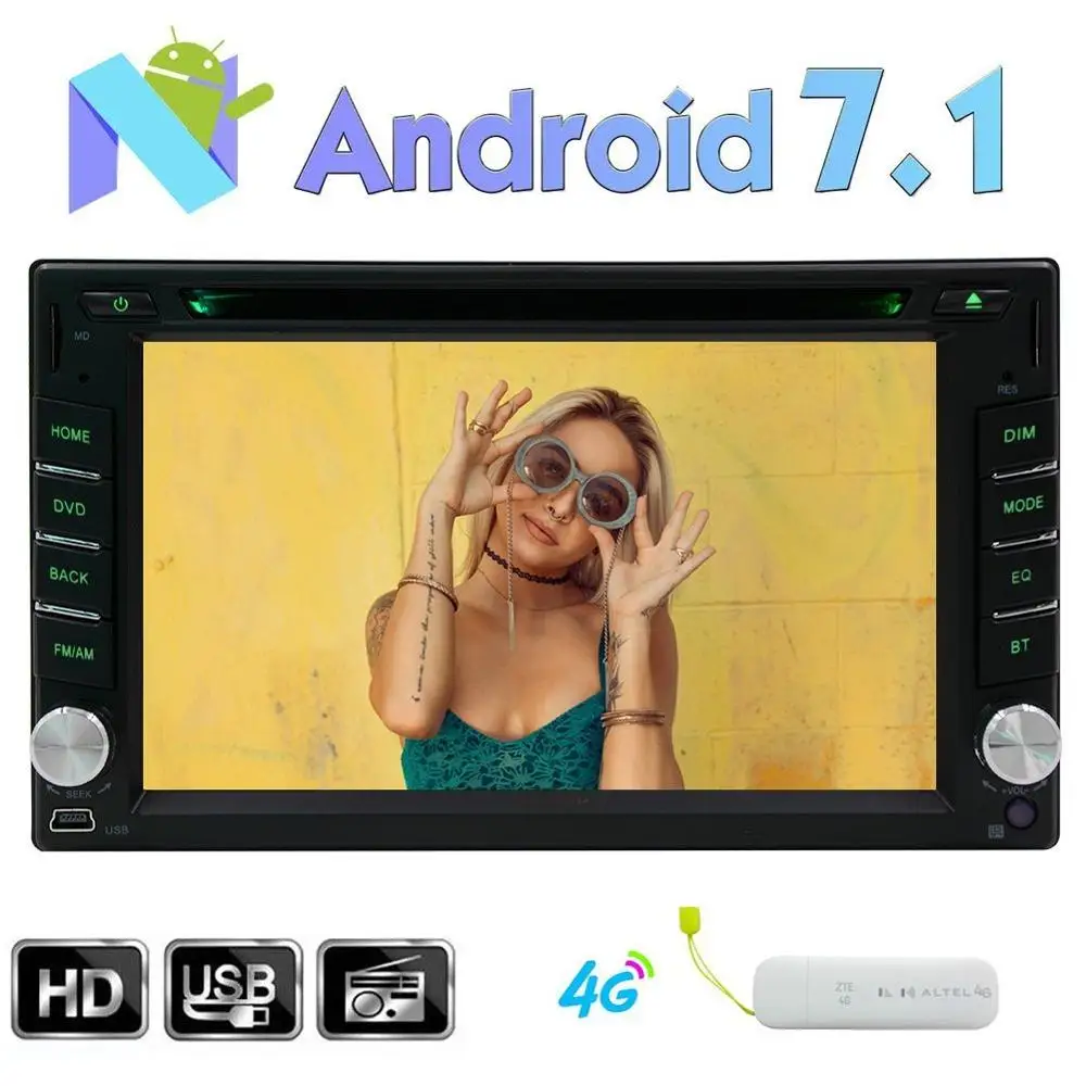 Android 7.1 dvd-плеер автомобиля 2 DIN головного устройства авто Радио GPS Sat Nav Bluetooth стерео телефон ссылка SWC WI-FI FM AM RDS Радио+ 4 г ключ