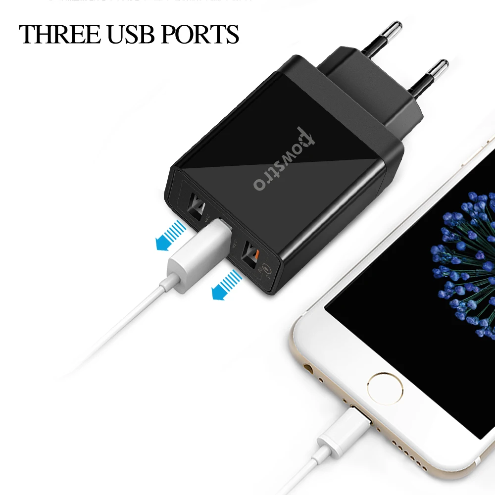 Powstro 3 Порты USB Быстрый Зарядное устройство QC 3.0 30 Вт USB телефон Зарядное устройство адаптер USB Зарядное устройство Smart Быстрая зарядка для Iphone 7 8 Samsung S8 зарядка для телефона