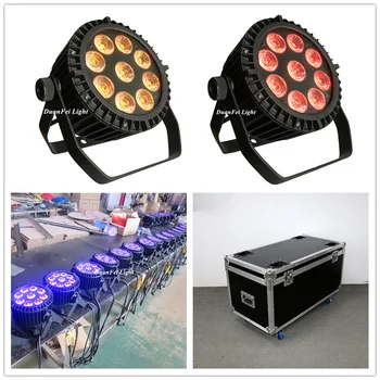 

With flycase 8pcs/lot waterproof led uplight rgbwauv led flat par dmx512 stage 6in1 par led ip65 9x18w