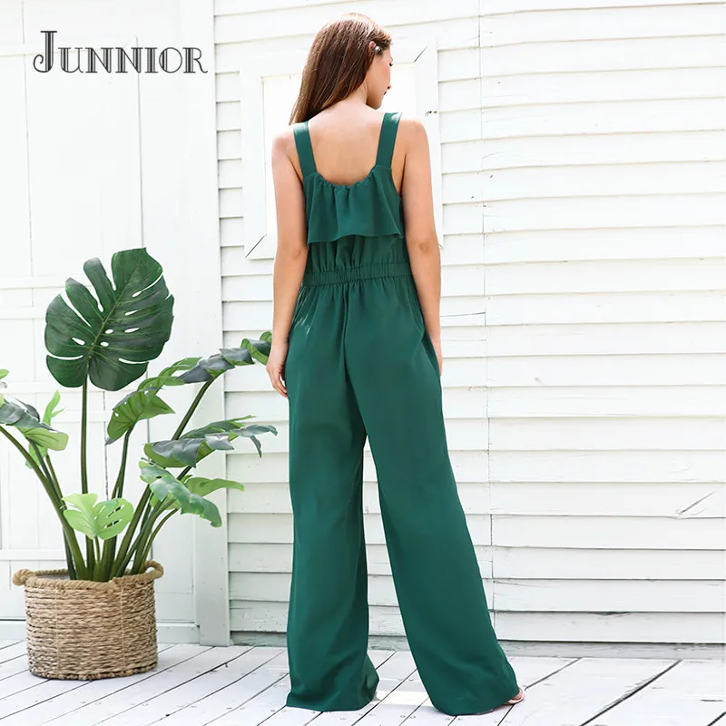 JUNNIOR sexy jumpsuit Boho Solid color rompers women jumpsuit 2018 knitting summer jumpsuit Jumpsuits and Playsuits