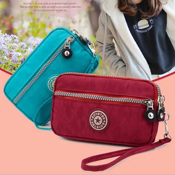 

Nylon Large Capacity Double Zipper Pockets Women Long Wallet Credit Card Holder Ladies Purse Rose Flower Clutch High Quality