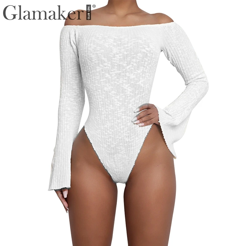Женское трикотажное боди Glamaker сексуальное облегающее с открытыми плечами и