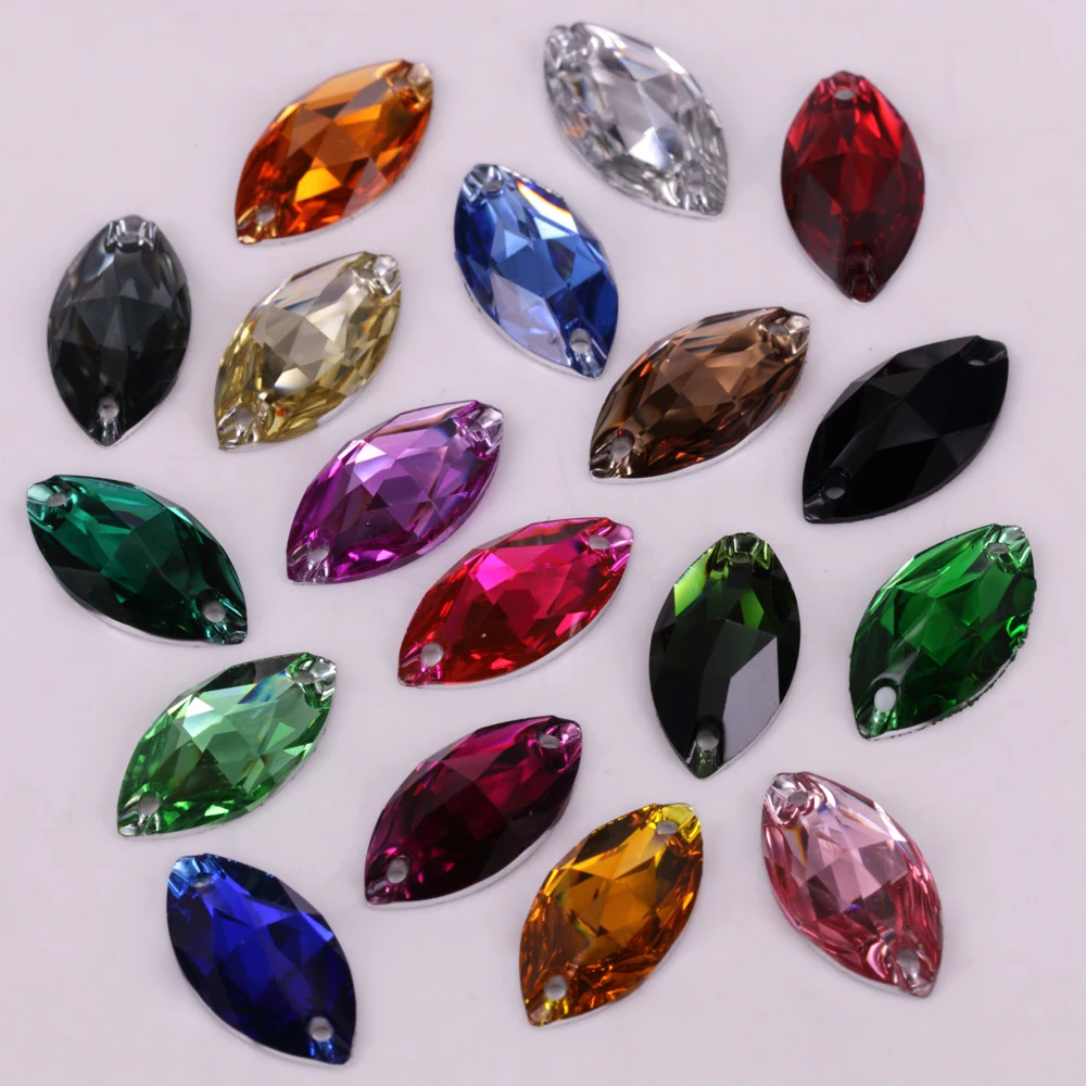 

Good Quality 6x12, 7x15, 9x18, 11x24, 17x32mm Colors Marquise Flat Back Resin Sew On Stones