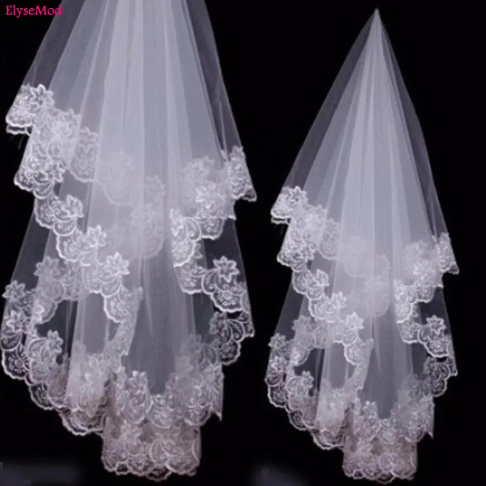 

Real Image Wedding 1 Layer Lace Arabic Cheap Applique Edge Tulle Women Bride Fingertip Length Muslim Bridal Veil