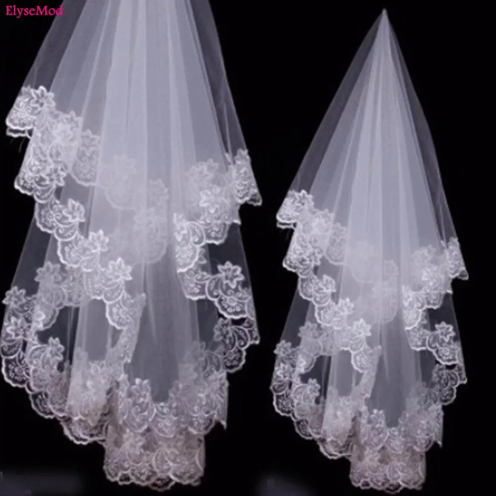 

2018 Real Image Wedding Veils 1 Layer Lace Arabic Cheap Applique Edge Tulle Women Bride Fingertip Length Muslim Bridal Veil