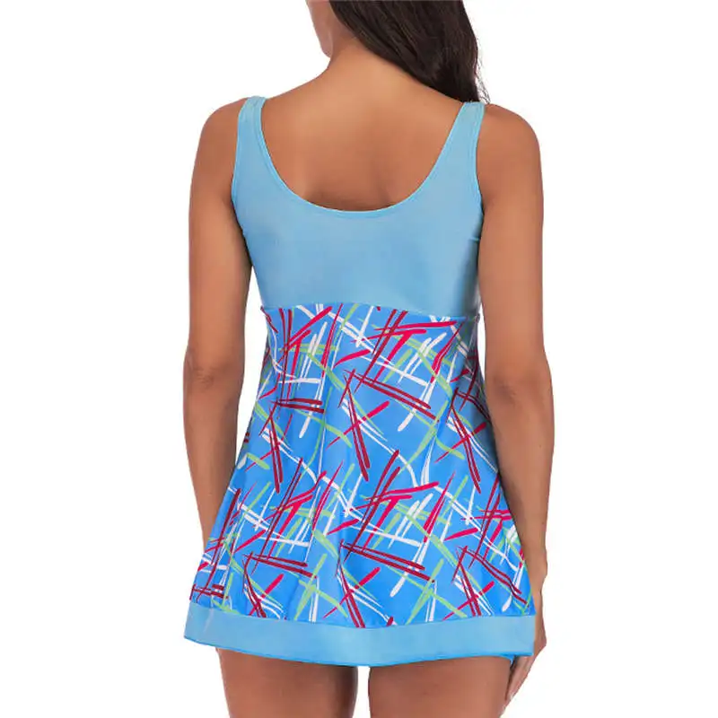  Women Plus Size Gradient Tankini Swimjupmsuit Swimsuit Beachwear Padded Swimwear Women Two Piece Swimsuit With Skirt J17# (5)