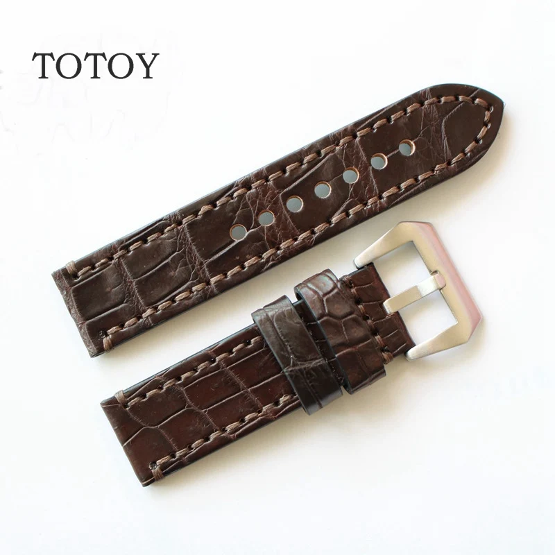 

TOTOY Retro Brown Crocodile Leather Watchbands, 22MM 24MM Men's Bamboo Pattern Strap For PAM Leather Watchbands