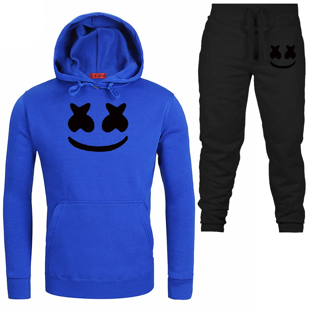 New Marshmello Smiley Face Print Hoodies Men Hip Hop Fashion Casual Streetwear Hoodie Sweatshirts Hoodied+Man Pant Brand Clothes