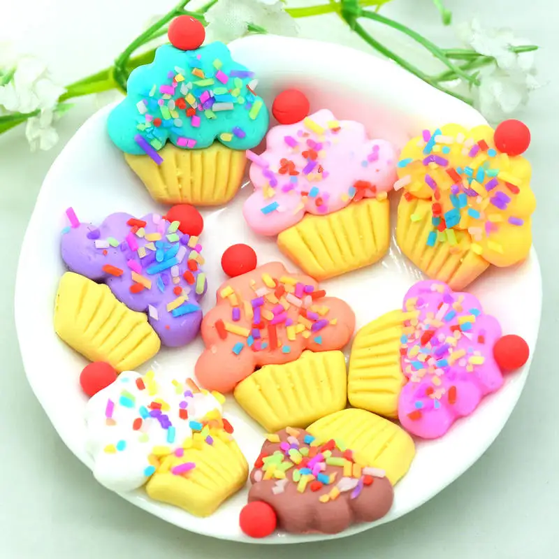 

10PCS 23X28mm Flat back Polymer Clay Cupcake Miniatures|Fimo Clay Scrapbooking Embellishments|Hairpin DIY Crafting Materials