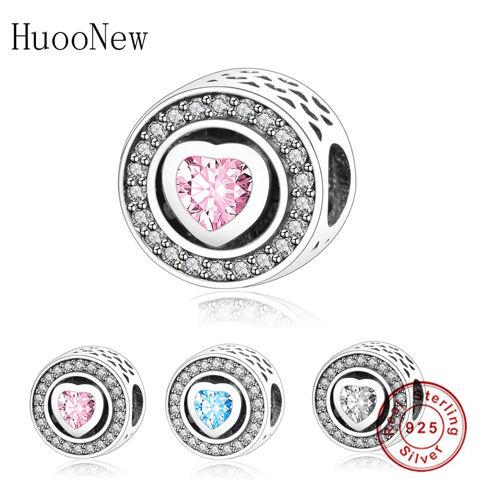 

Fit Original Pandora Charms Bracelet Pink Blue Zircon Heart Round Pave Clear CZ Bead Bangle 925 Sterling Silver Jewelry Berloque
