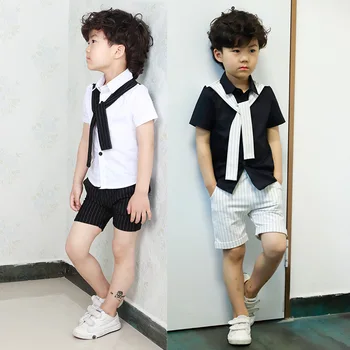 

Children's clothing new three summer 3 boys four-five suit 4 shirt + shorts 5 children 6 fashion seven-year-old two-piece tide