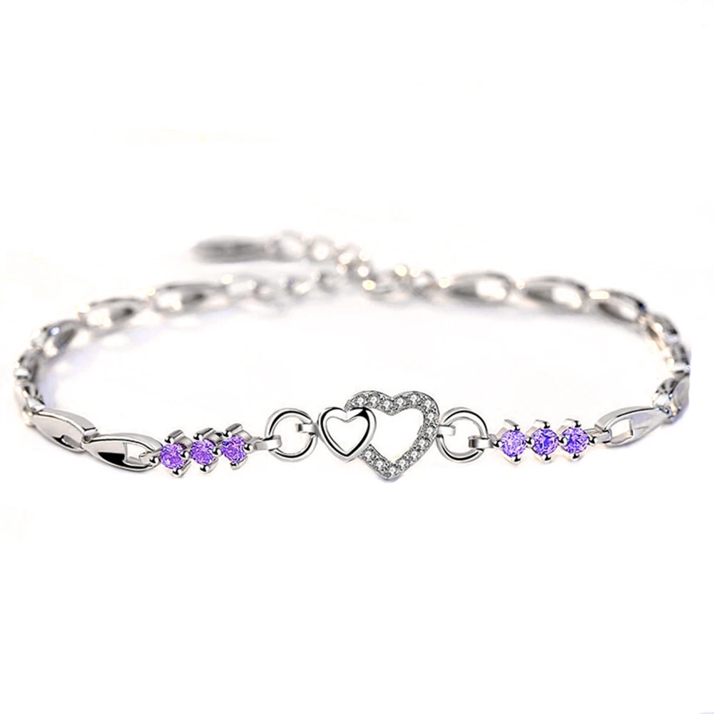 

Bluelans Women Jewelry Silver Plated Hollow Heart CZ Cubic Zirconia Bracelet Xmas Gift