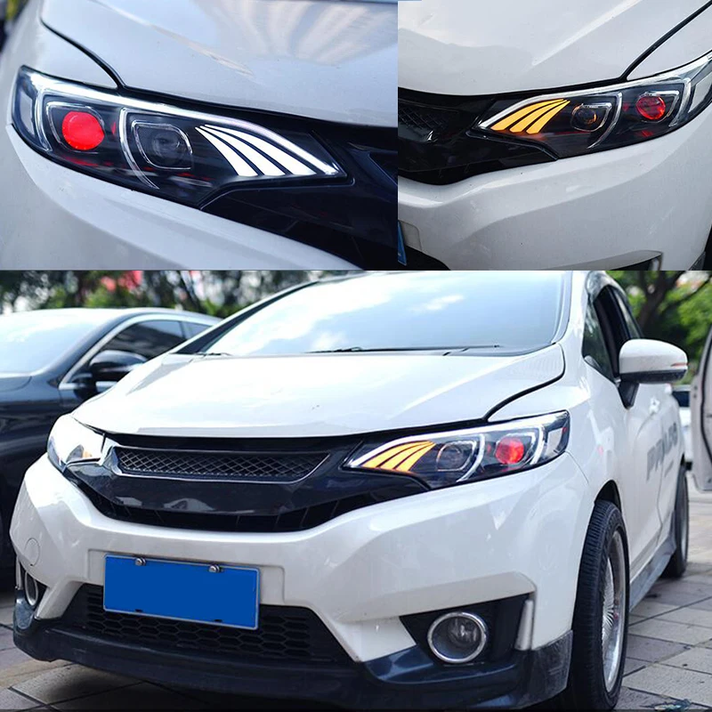 CNSUNNYLIGHT для Honda Fit/JAZZ 2014/2015/2016/2017 фары автомобиля Чехол W светодио дный LED демон средства ухода век DRL указатели поворота объектив проектора