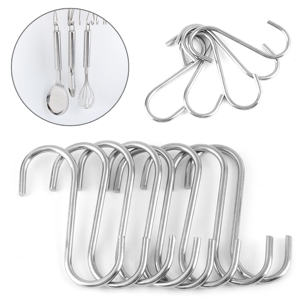 

10pcs/lot S Shaped Hook Kitchen Household Hanger Storage Holders Organizer Stainless Steel Hooks & Rails Home Essential Tools