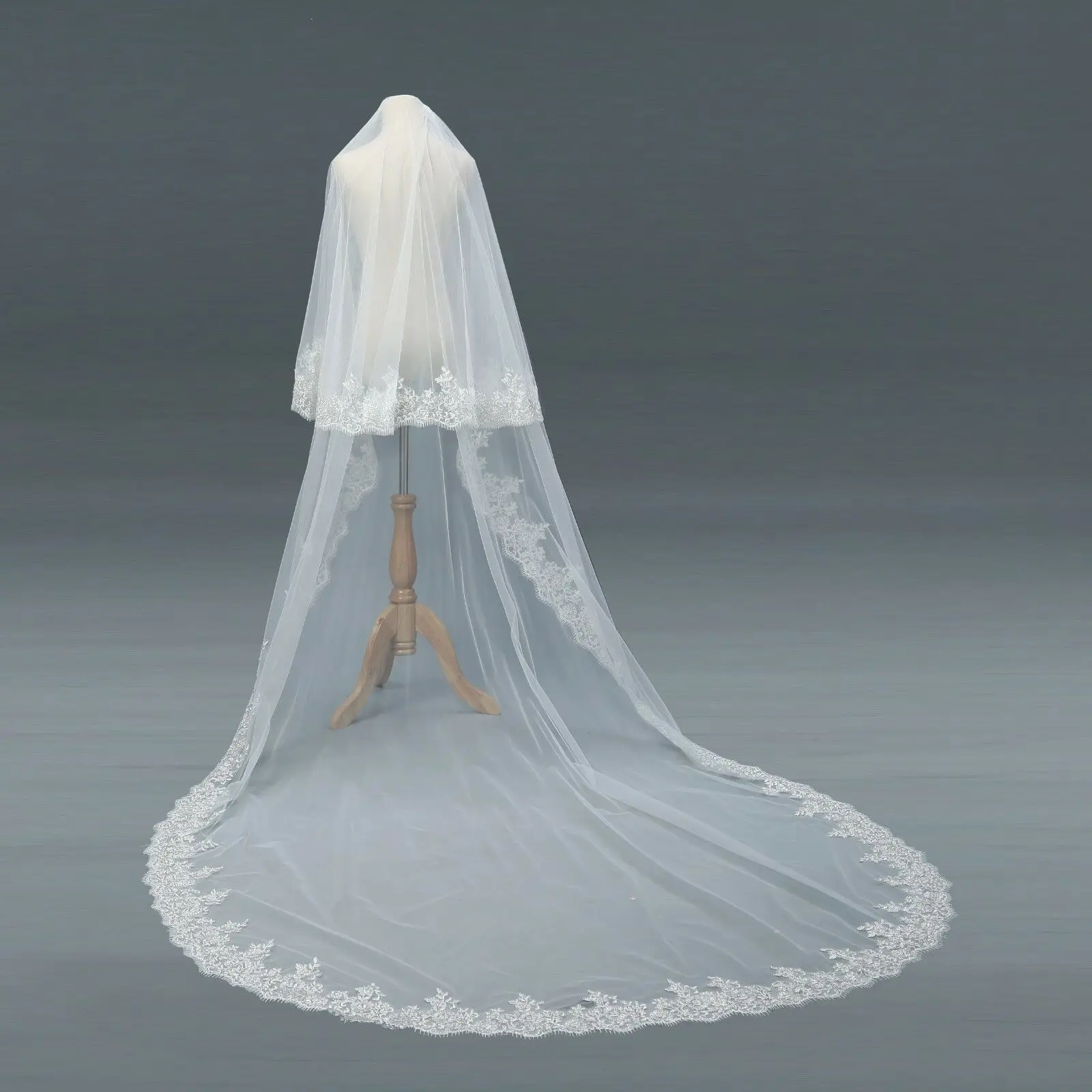 Кружевная кромка свадебная фата 2 слоя Соборная Длинная женская Мантилья с