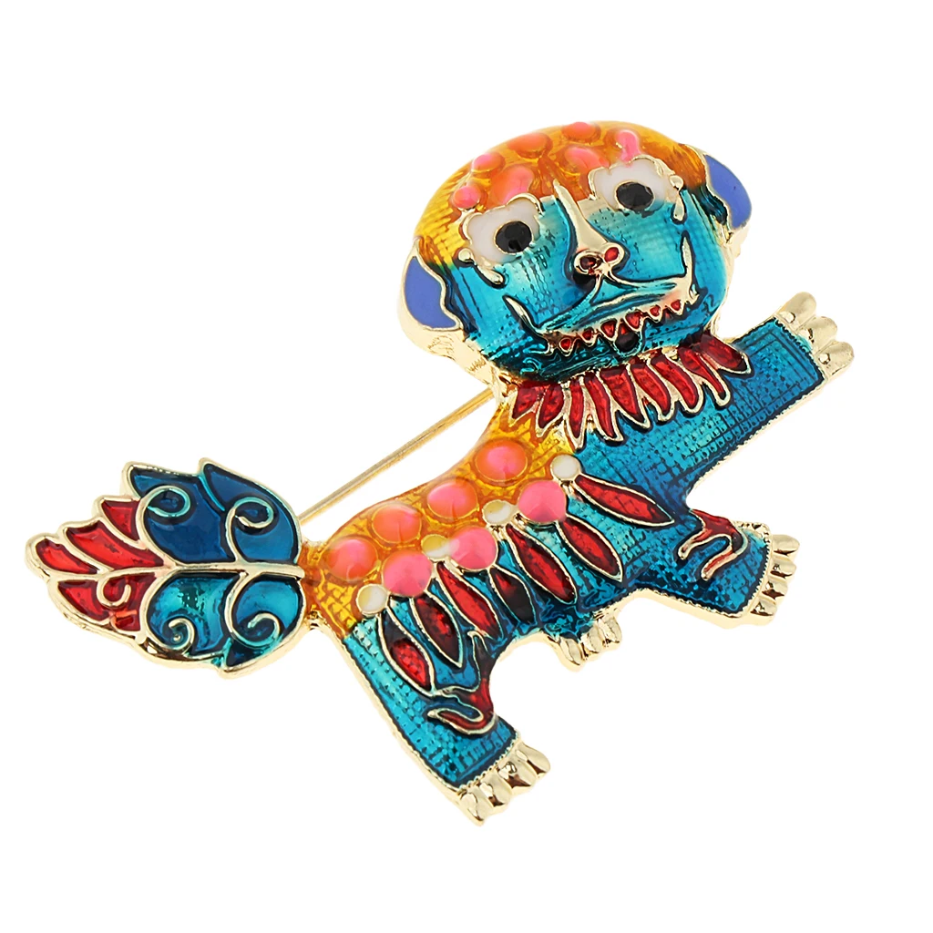 Fashion Colorful Enamel Lion Brooch Pin Animals Brooch Chinese Monster Nian Breastpins Clothing Decor Jewelry