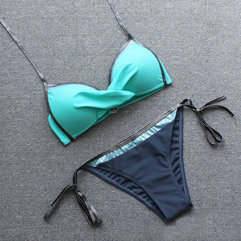 Summer 2 Piece Bikinis Set Sexy Halter Swimsuit Women Color-Blocked Patchwork Slim Swimwear 2019 New Low Waist Fit Bathing Suit Summer 2 Piece Bikinis Set Sexy Halter Swimsuit Women Color-Blocked Patchwork Slim Swimwear 2019 New Low Waist Fit Bathing Suit