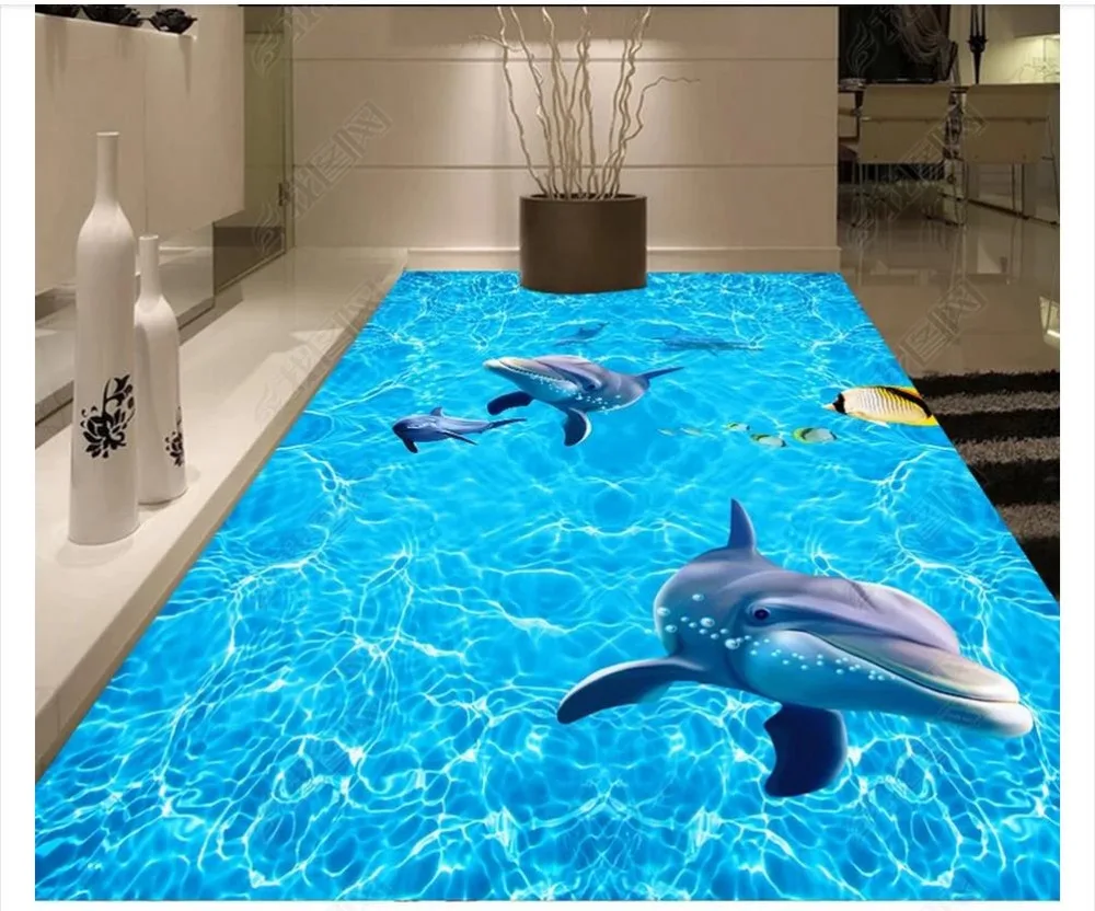 

Custom photo wallpaper 3d flooring self-adhesion murals Surface Water Wave Ocean World 3D Waterproof floor painting wallpaper