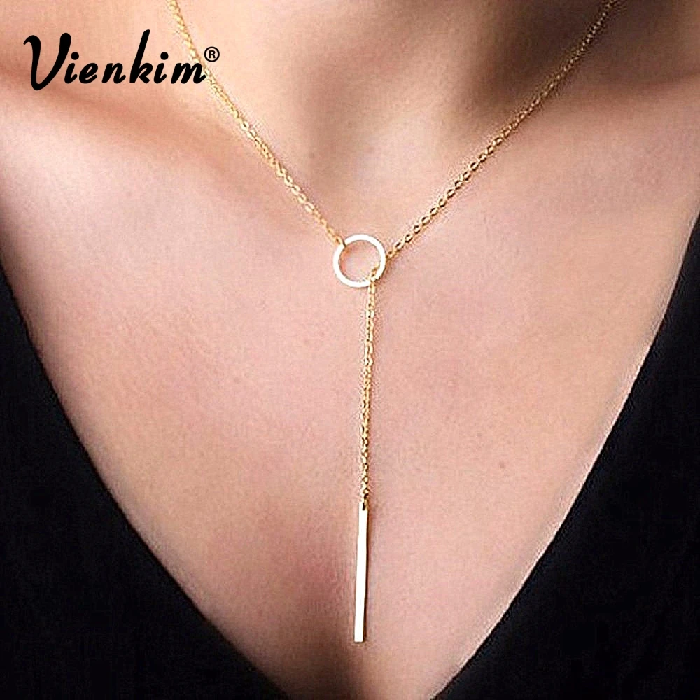 

Vienkim 2018 New WIFE Women Accessories Hot Fashion Gold Chain Bar Circle Lariat Necklace Long Strip Pendant Necklaces Jewelry