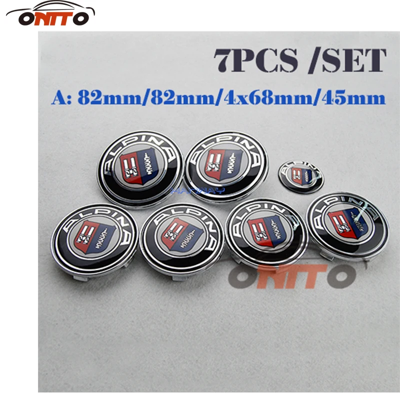 

7Pcs Car steering stickers Emblem Kit Front Hood Badge Rear Trunk Cap car Wheel Center Cover 82mm 74mm 68mm 45mm Carbon Fiber