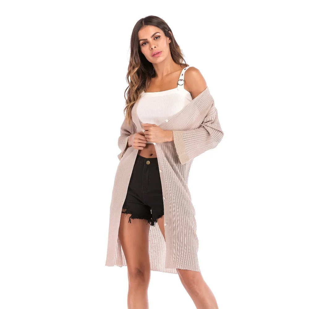 

YYFS 2018 Autumn Women's Button Thin Knit Tops Casual Loose Long Sleeve Female Open Stitch Outwear Coat