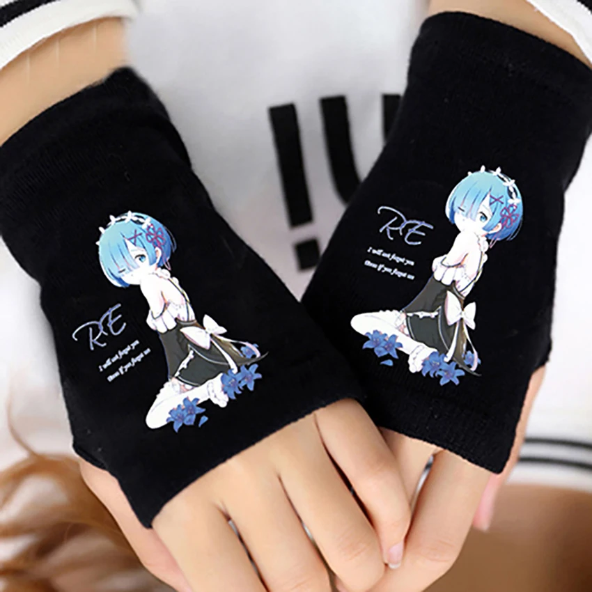 Модные Хлопковые вязаные перчатки на запястье с аниме Re Zero Rem варежки для