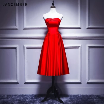 

JANCEMBER 2019 Summer Latest Cocktail Dress Party Sweetheart Lace Up Back Satin Short Simple Red abito cocktai