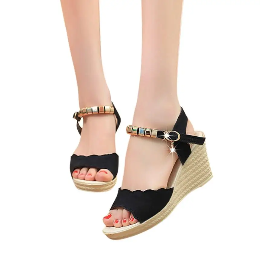 

Women's Sandals gladiator Fish Mouth Rhinestone Platform High Heels Shoes Buckle Slope Sandals zapatos mujer sandalias 2018 A5