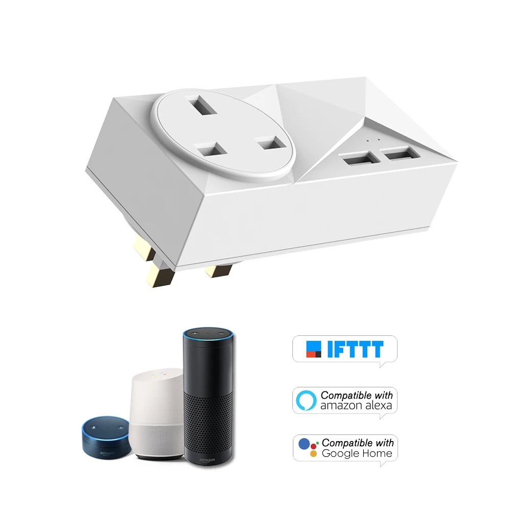 1 упаковка Белый Wifi смарт-разъем мини два выхода 2 usb порта умная розетка с функцией мониторинга энергии и синхронизации голосового управления - Цвет: UK Plug