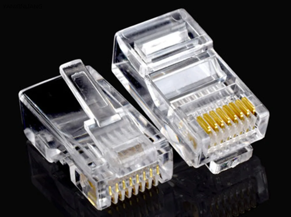 

Brand New 100PCS Crystal Head RJ45 8P8C Plug Gold Plated Network Connector