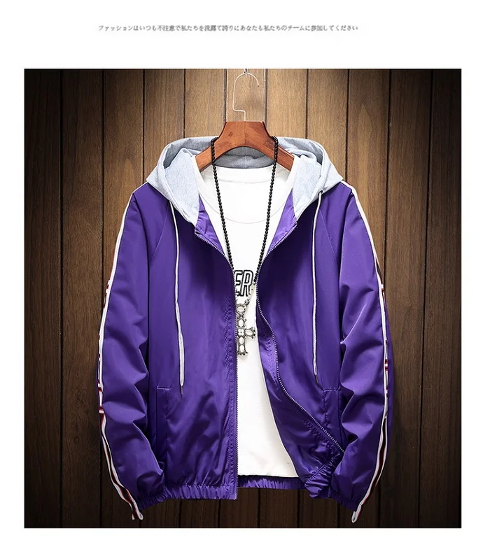 KUYO Мужская куртка, Мужская Летняя Солнцезащитная куртка с капюшоном, ветровка, модная брендовая одежда для женщин и мужчин, Veste Homme размера плюс - Цвет: Фиолетовый