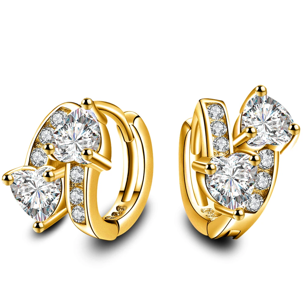 

Double Heart Zircon Stud Earrings for Women Brincos Ear Cuff White Crystal Earings Pendients